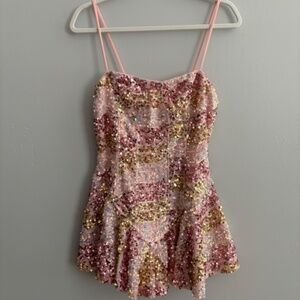 Dolls Kill Get Spacey Sequin Mini Dress Pink and Gold